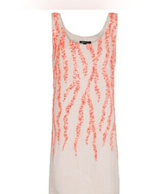 MNG Mango Neon Coral Motif Sequin Shift Dress XS Resort Glam Vacation Cocktail